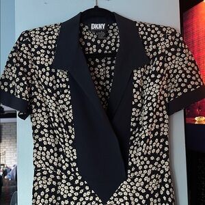 DKNY Black and Cream Floral Mini Dress